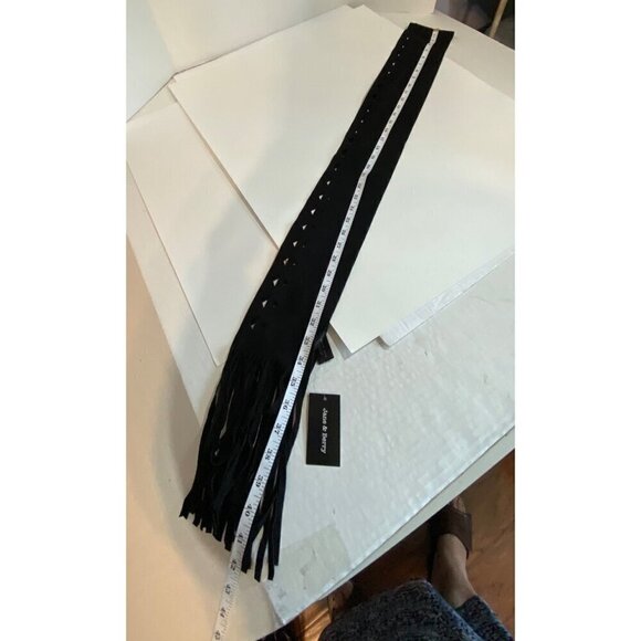 Jane & Berry Black Suede Like Scarf 4.5”x 84” Long Fringe & Cut Out Detail NWT - Picture 7 of 10